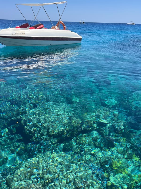 Sharm El Sheikh beach resort morning: shoreline, reef, and grounds