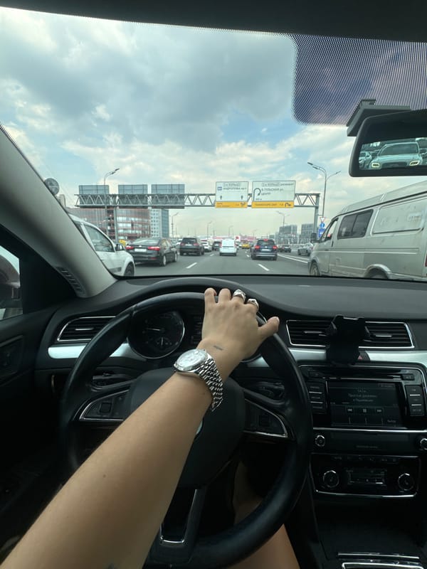 Driver travels Moscow highway under cloudy skies