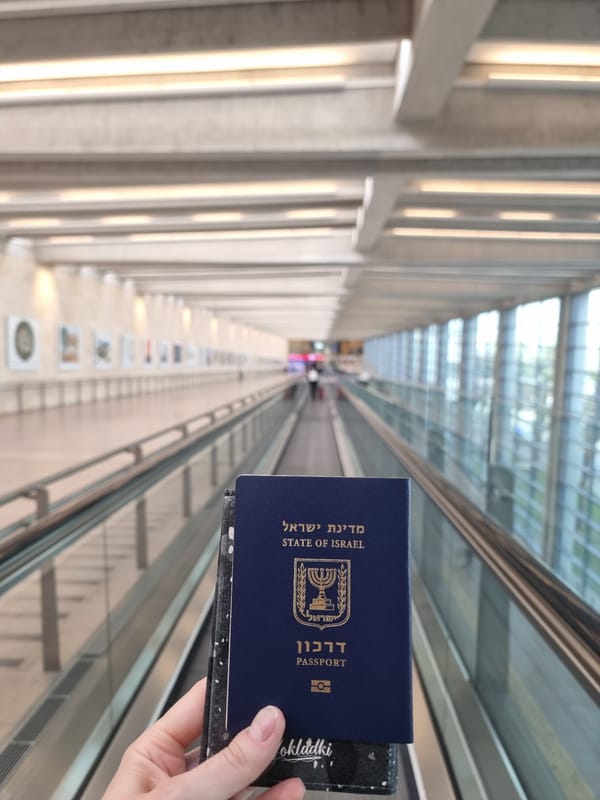 Israeli passport and El Al aircraft documented in travel sequence