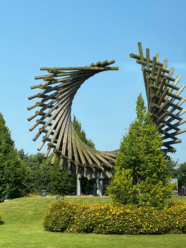 Spiral wooden sculpture and street scenes in Letterkenny