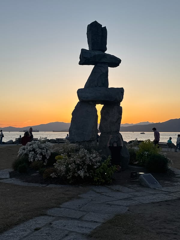 Vancouver's English Bay Inukshuk at golden hour