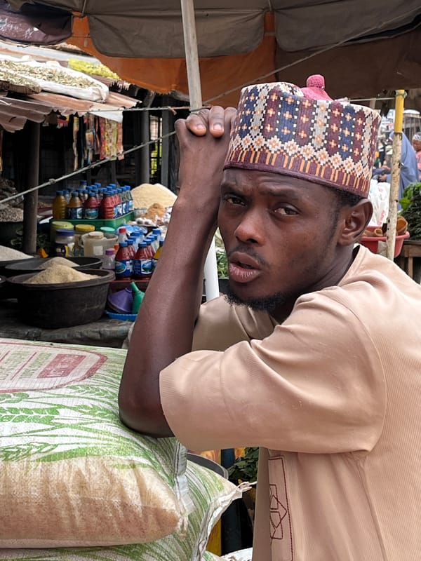 Midday street life and commerce in Jos, Nigeria