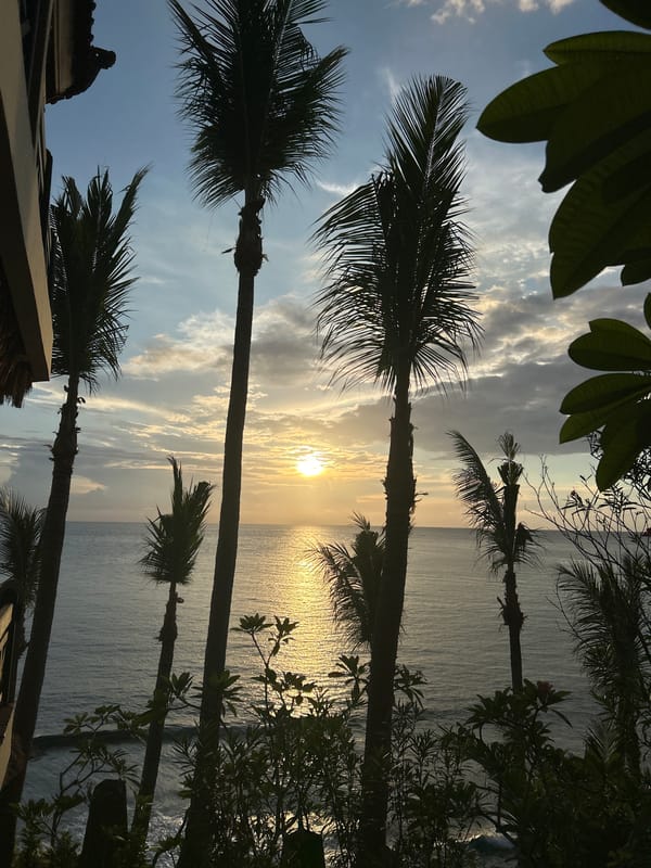 Sunset captured over ocean waters in Senggigi, Indonesia