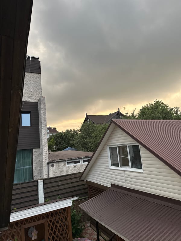 Storm clouds gather over a Nizhny Novgorod residential neighborhood