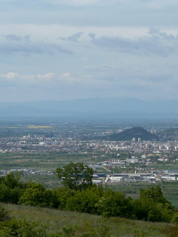 Aerial views document Markovo Bulgaria valley town landscape