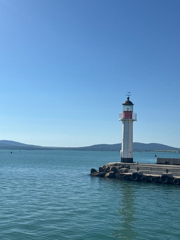 Morning lighthouse and cat encounters in Burgas, Bulgaria