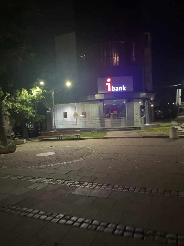 Evening fountain displays illuminate central Blagoevgrad plaza