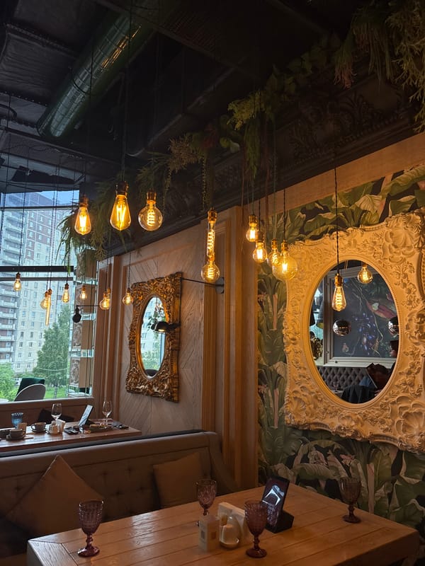 Ornate restaurant interior documented in Saint Petersburg