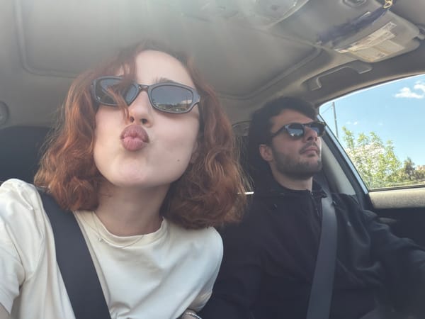 Couple takes selfies during car ride in Tbilisi