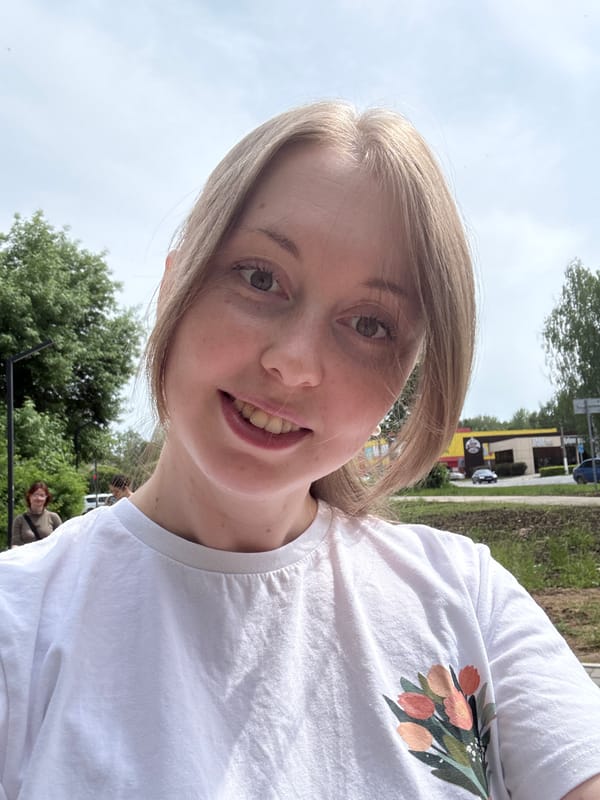 Woman enjoys morning park activities, selfies and bubble blowing
