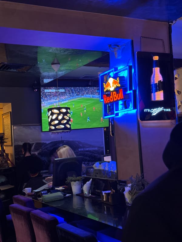 Bar interior scene captured in Dobrich, Bulgaria