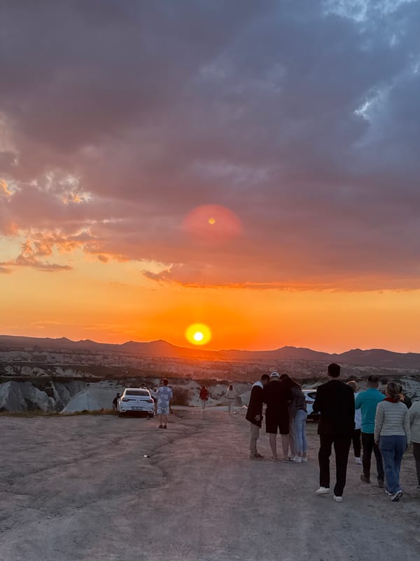 Sunset documented over Cappadocia's distinctive landscape in Ürgüp, Turkey