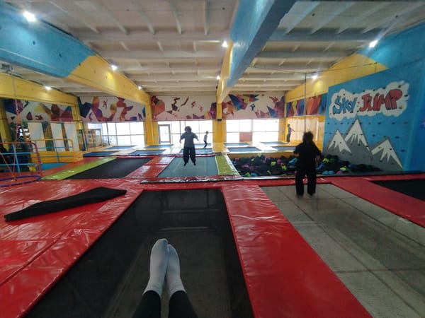 Woman enjoys trampoline park visit in Votkinsk, Russia