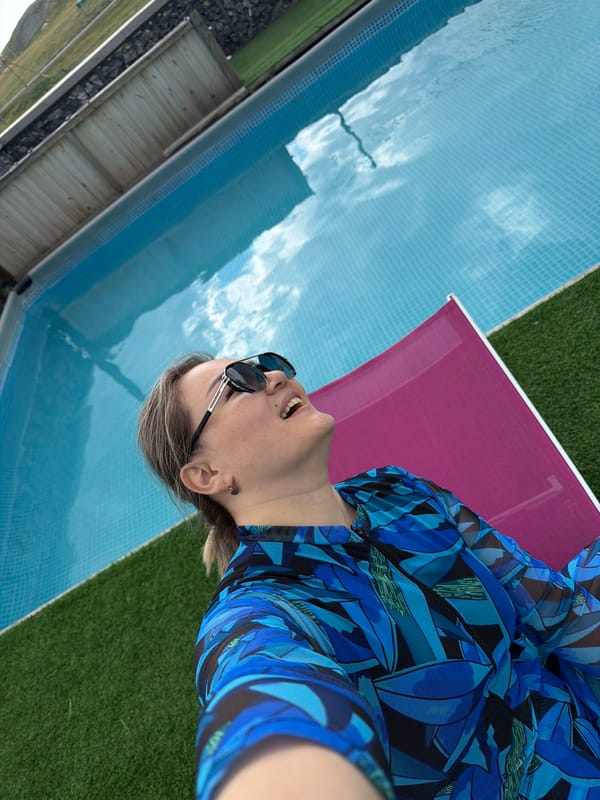 Woman documents poolside leisure day in rural Kazakhstan