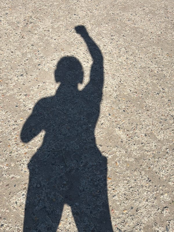 Early morning shadow captured on pavement in Beryozovka