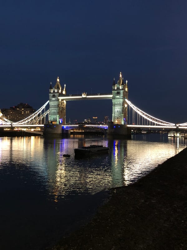 Tower Bridge photographed illuminated at night in London