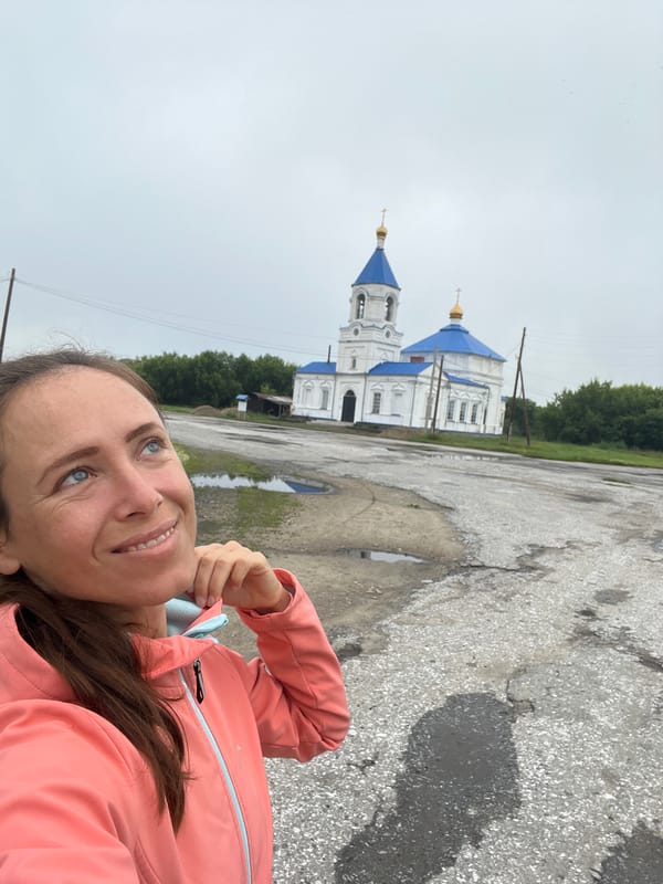 Quiet morning walk through a small Russian village