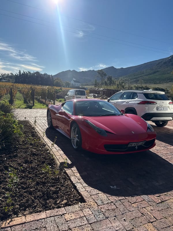 Luxury car spotted at Stellenbosch winery during afternoon visit