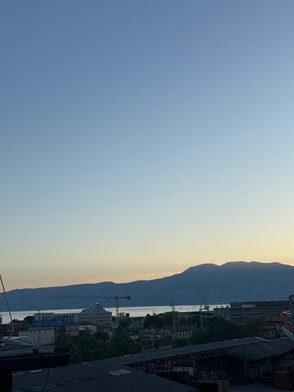 Elevated view of Rijeka cityscape captured under blue skies
