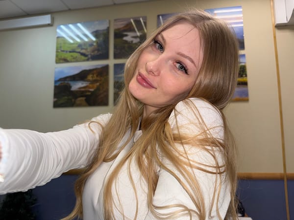 Woman takes selfies near artwork in Perm, Russia
