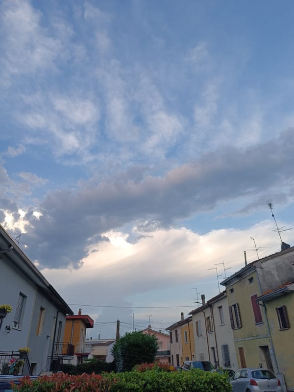 Evening sunset scenes documented across Viadana, Italy
