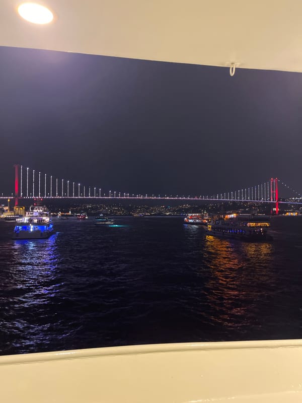 Nighttime bridge illumination captured in Üsküdar, Turkey