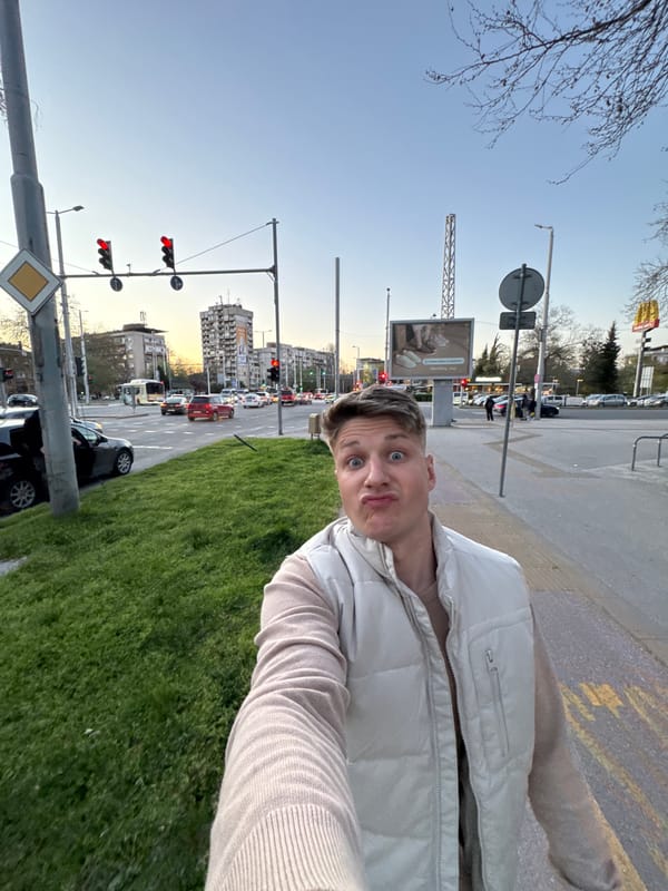 Man Takes Silly Selfie in Plovdiv, Bulgaria