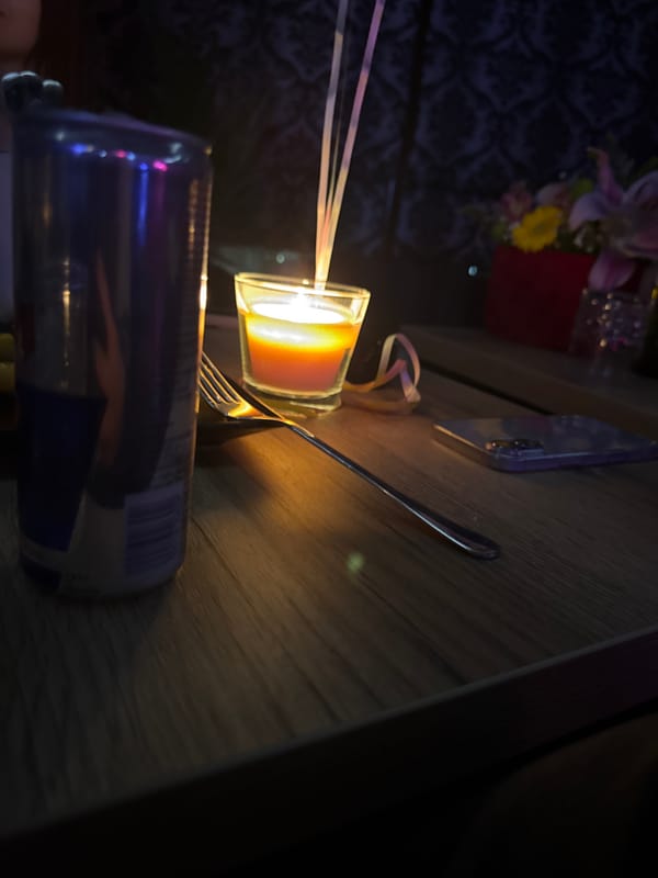 Candlelit table scene captured in Karlovo, Bulgaria