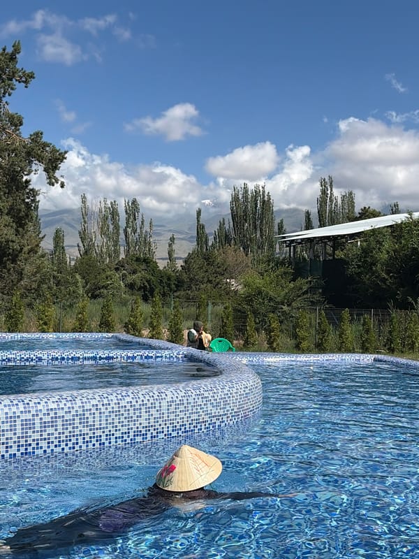 Relaxed afternoon at a tiled outdoor pool