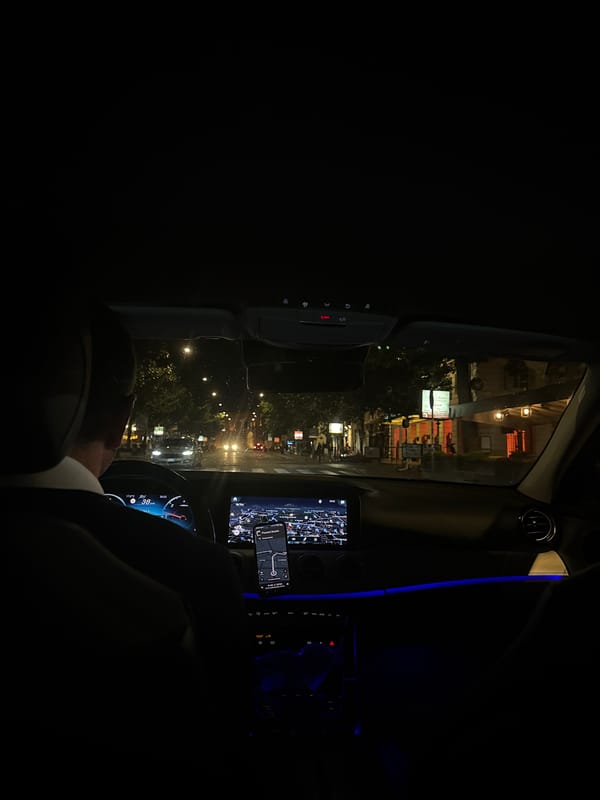 Nighttime car journey captured in Rome streets