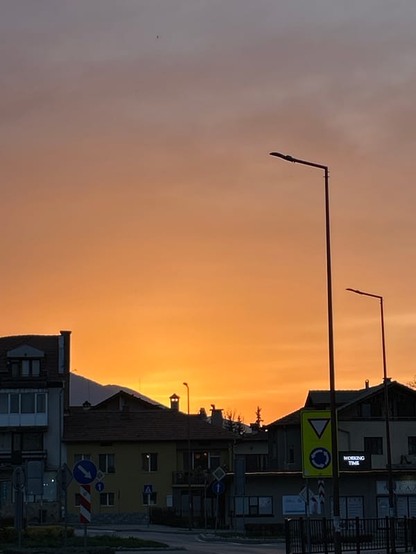 Evening scenes captured in Bansko, Bulgaria during sunset hour