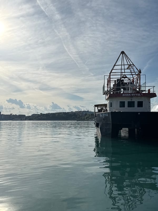 Fishing boats moored in calm waters at Nesebar harbor
