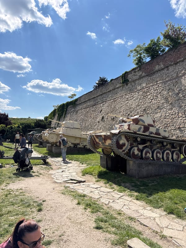 Military tanks displayed at Belgrade's Kalemegdan Fortress complex