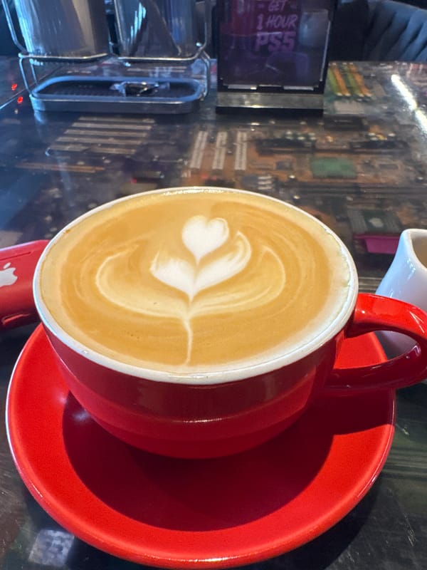 Morning coffee at a tech-themed cafe in Kuta Selatan