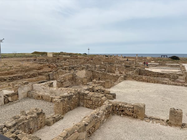 Tourist documents ancient ruins at Kato Paphos archaeological site
