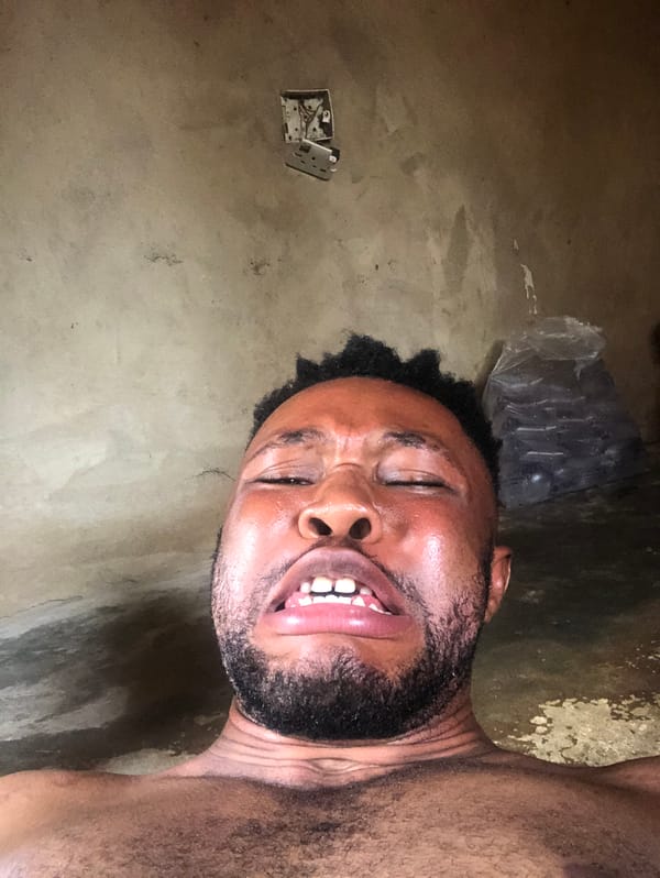 Man takes playful selfies outdoors during morning outing