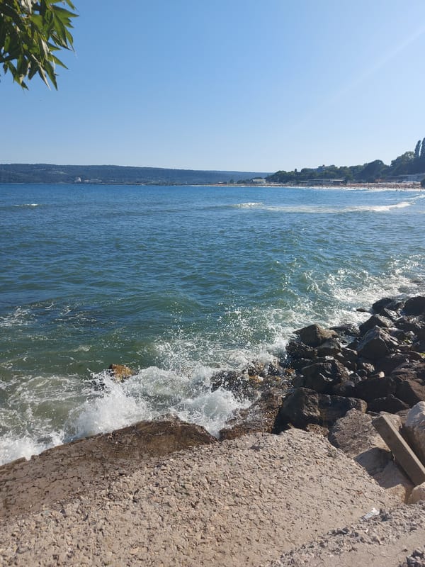 Varna's Black Sea rocky shoreline on a bright summer afternoon