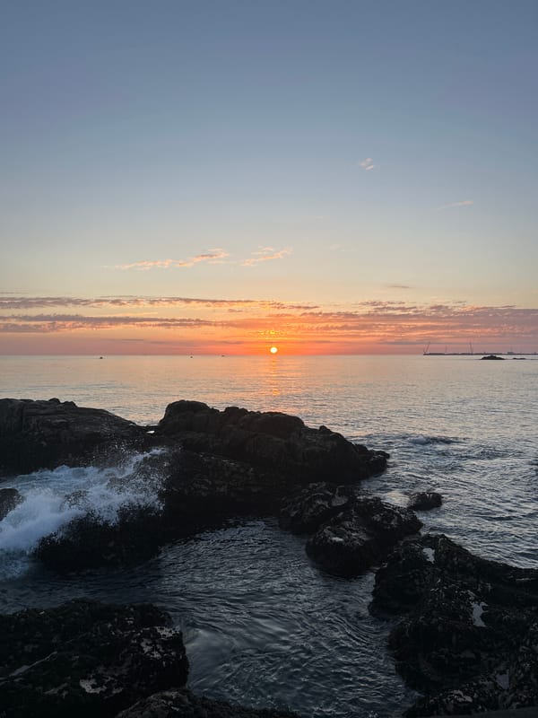 Ocean sunset shot from two angles, rocks and open water