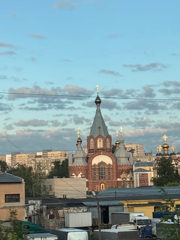 Dawn scenes captured in Nizhny Novgorod showing church, buildings