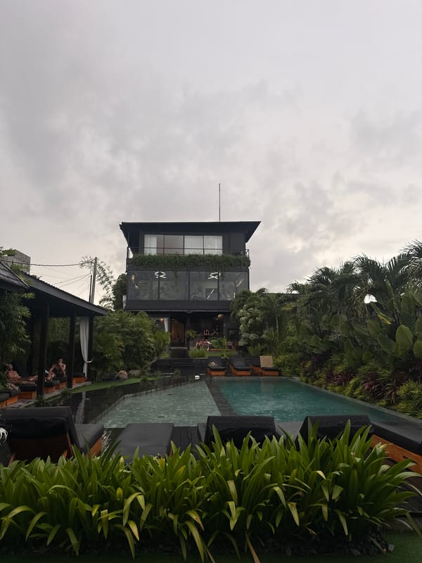 Resort guests enjoy amenities during overcast morning hours