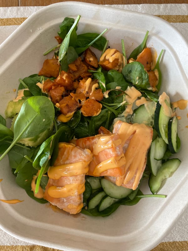 Salmon bowl lunch in Milan