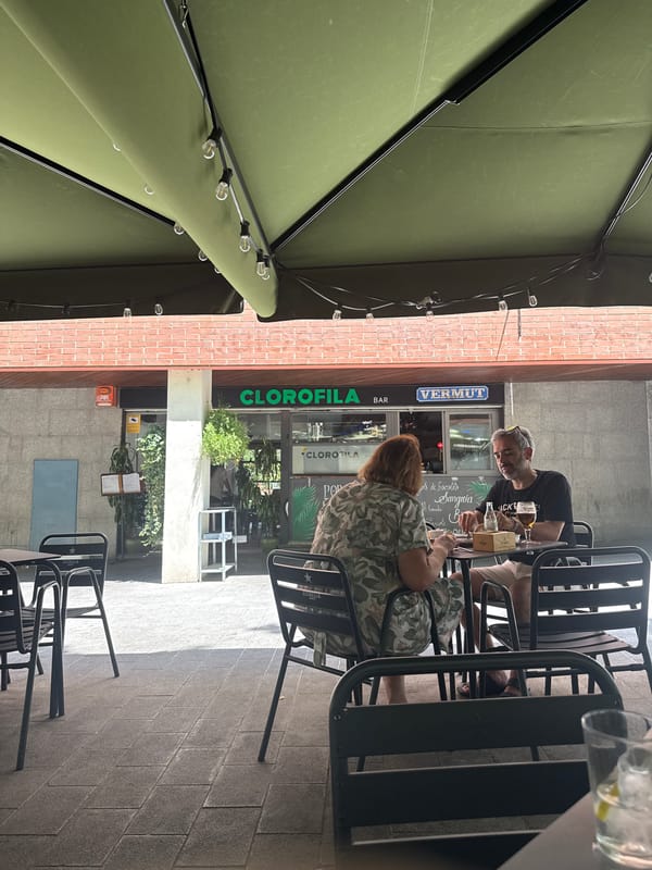 Afternoon at a Barcelona street cafe terrace