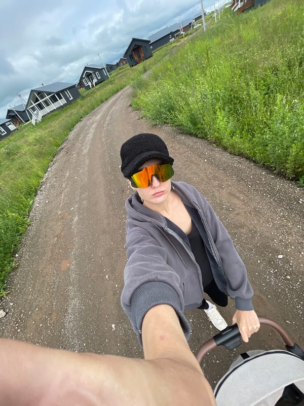 Morning stroller walk through a rural Russian village