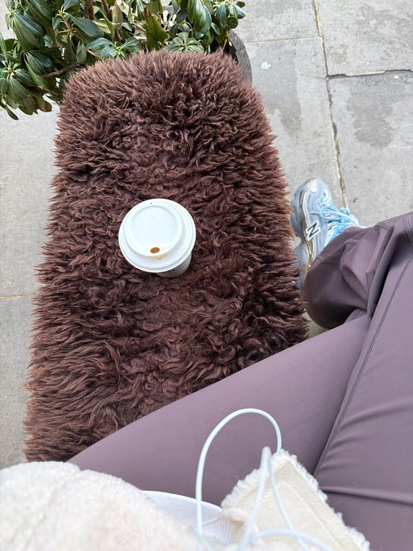 Coffee cup left on furry street bench in London