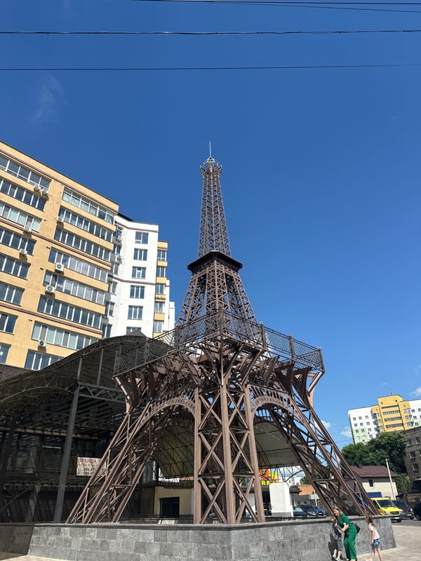 Eiffel Tower replica and fresh strawberries in Vinnytsia
