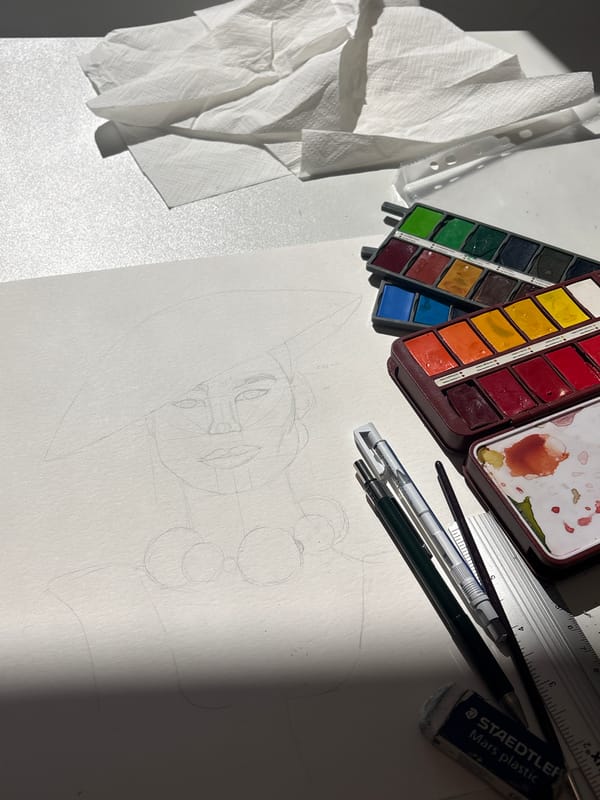 Artist creates sketches and watercolors during afternoon session in Milan