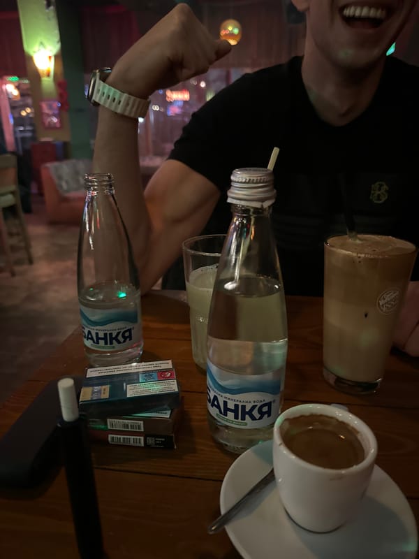 Person enjoys moment at cafe in Chirpan, Bulgaria