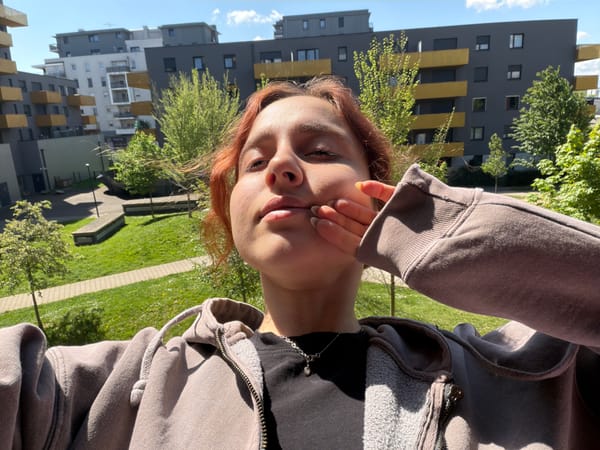 Woman photographed from inverted angle in Strasbourg