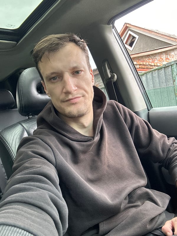 Parked in Makiv: repeated selfies from a car's driver seat