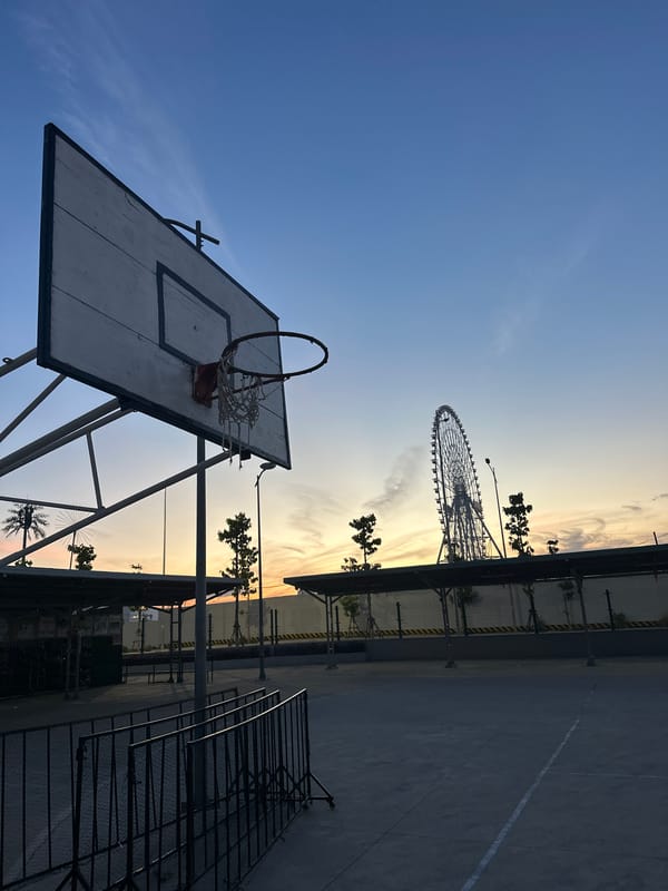 Dusk at a Da Nang park: Ferris wheel, courts, and quiet pathways